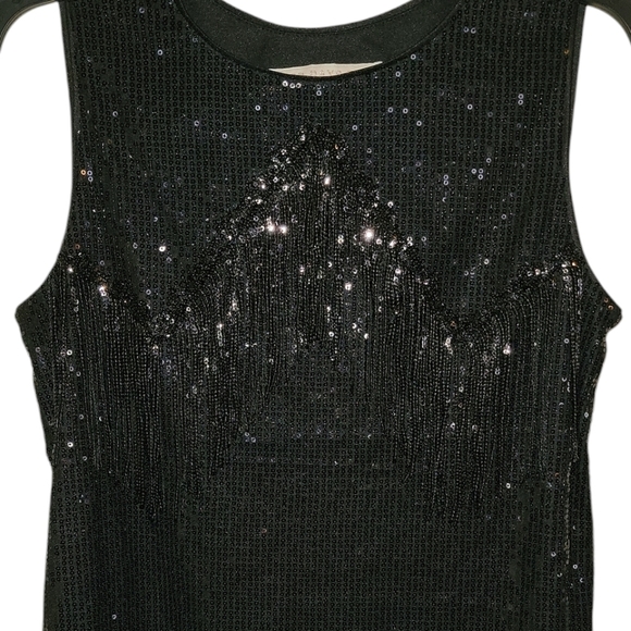 Good Days Only size small Black Sequin Sleeveless Top with fringe on front - Picture 2 of 9